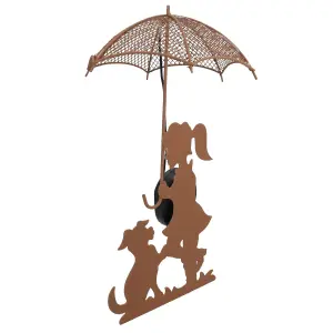 Solar Powered Rustic Girl & Dog with LED Umbrella Garden Decoration Light