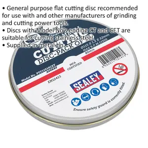 10 Pack of 115mm Flat Metal Cutting Discs for General Purpose Use