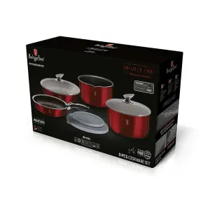 URBNLIVING Height 8.4cm Berlinger Haus 9Pc Burgundy Space Saving Cookware Set Pots Pans Induction Lids Handle