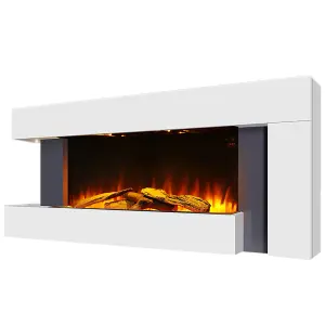 Electric Fire Suite Black Fireplace with White Surround Set and Left Night Light,Remote Control 52 Inch