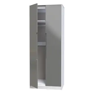 Turin 2 Door Wardrobe in Grey Gloss & White (Ready Assembled)