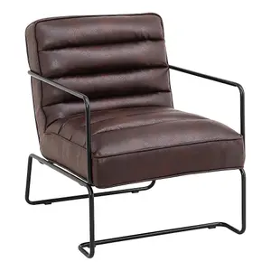 Vintage-Style Chair PU Leather Armchairs with Black Metal Frame for  Living Room in Brown