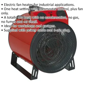 2000W Industrial Electric Fan Heater - 6800 Btu/hr - Thermostat Control