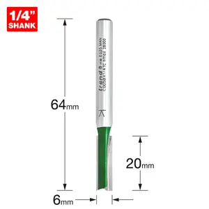 Trend C005BX1/4TC Two Flute 1/4" Cutter 6mm 20mm Straight Cut Carbide Router Bit