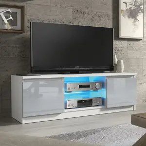 Aura TV Unit 120cm White and Grey High Gloss Doors with LED Lighting - Creative Furniture