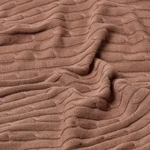 Homescapes Cotton Cable Knit Throw, Chocolate, 150 x 200 cm