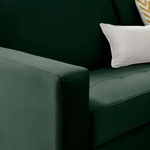 Furniturebox UK 3 Seater Sofa - 'Ralph' Green Velvet Sofa Black Metal Legs - Minimalist Contemporary Sofa Design with Clean Lines