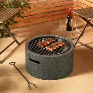 VonHaus Fire Pit, 2 in 1 Firepit with BBQ Cooking Grill for Outdoor, Garden, Patio, MgO Material, Use Wood or Charcoal to Fuel