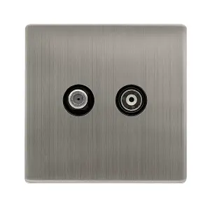 Stainless Steel Screwless Plate Satellite And Isolated Coaxial 1 Gang Socket - Black Trim - SE Home