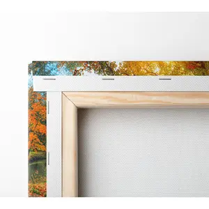 Woodland Bridge Autumn Tranquility - Wrapped Canvas Print 35.6cm H x 50.8cm W