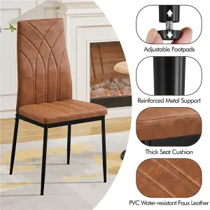 Yaheetech 4PCS Retro Brown Upholstered Faux Leather Dining Chairs with Petal Accented High Backrest