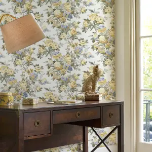 Laura Ashley Pembrey Yellow Floral Smooth Wallpaper Sample