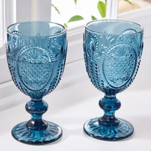 Set of 2 Vintage Luxury Blue Drinking Wine Glass Wine Goblets 310ml