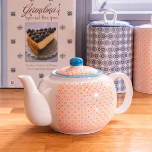 Nicola Spring - Hand-Printed Teapot - 820ml - Orange