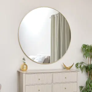 Melody Maison Extra Large Round Gold Wall Mirror 120cm x 120cm (1.2 M x 1.2 M)