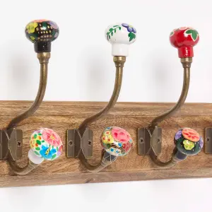 Homescapes Floral Decorative Wall Coat Rack, Wooden wall hook with Flowers