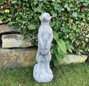 Stone Cast Standing Meerkat Garden Ornament