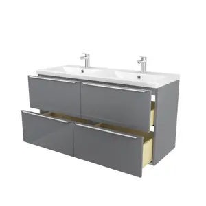 GoodHome Imandra Grey Wall-mounted Vanity unit & basin set - Includes Nira basin (W)1204mm