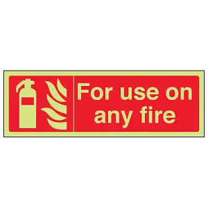 For Use On Any Fire Equipment Sign - Glow in the Dark - 300x100mm (x3)