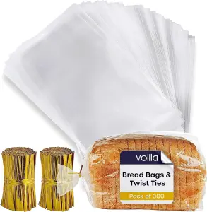 Clear Plastic Bread Bags for Homemade Loaves, Buns, Baguettes 300 Reusable Storage Bags with Twist Ties, Keep Bread Fresh