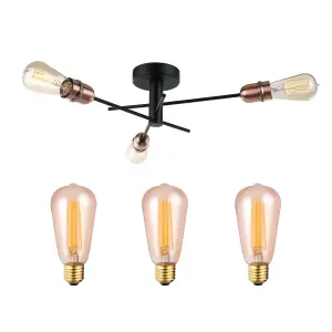 Harper Living 3-Amber Bulbs Included Black and Copper 3-Light Ceiling Spotlight