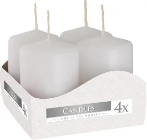 Pack of 4 White Pillar Candles Small (Width: 40 mm / Height: 60 mm each)