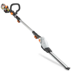 VonHaus Pole Hedge Trimmer Cordless, Long Reach Telescopic Cutter, 20V Battery, Charger, Shoulder Strap, Adjustable Head