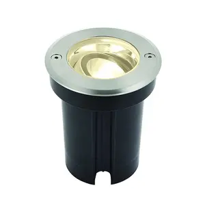 Luminosa Hoxton Outdoor Recessed Ground Light Warm White IP67 6W Matt Black Paint & Brushed Stainless Steel