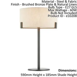 Table Lamp Brushed Bronze Plate & Natural Linen 60W E27 GLS Base & Shade