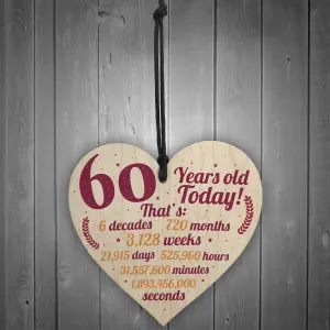 Red Ocean Novelty 60th Birthday Gift Wooden Hanging Heart Chic Sign Plaque Friendship Gift For Mum Dad Gift For Grandparents