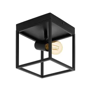 Flush Ceiling Light Colour Black Open Metal Frame Box & Holder Bulb E27 1x40W