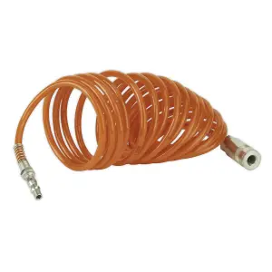 Sealey Coiled Air Hose 5 Metres 5mm With Quick Couplings Polyethylene SA305