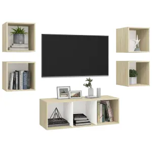 Berkfield 5 Piece TV Cabinet Set White and Sonoma Oak Engineered Wood