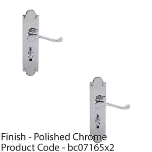 2 PACK - Victorian Bathroom Latch Door Handle - Polished Chrome Lever On Shaped Backplate