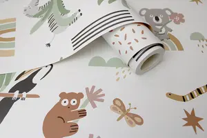 Abstract Animals Sage/Beige Children's Wallpaper