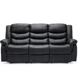 Seattle Manual High Back Bonded Leather Recliner 3 Seater Sofa (Black)