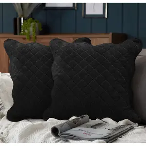 Monterra Cotton Geometric Square Velvet Luxury Cushion Cushion Black