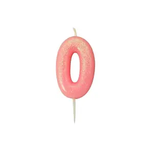 Anniversary House Number 0 Metallic Glitter Birthday Candle Pink (One Size)