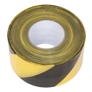 Sealey Hazard Warning Barrier Tape 80mm x 100m Black Yellow Non Adhesive BTBY