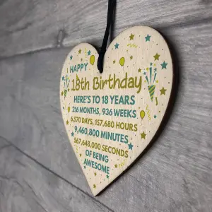 Red Ocean 18th Birthday Gift For Daughter Son 18th Birthday Card Wooden Heart Keepsake Gift