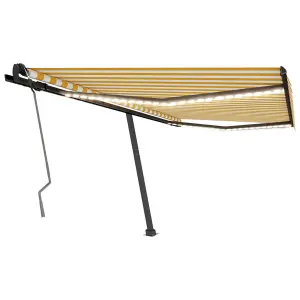 Berkfield Manual Retractable Awning with LED 450x350 cm Yellow and White