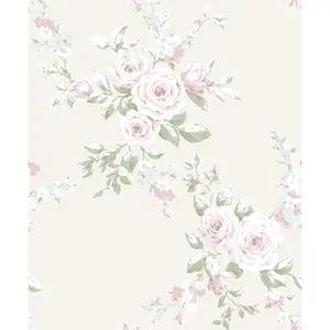 Catherine Lansfield Canterbury Floral Wallpaper Cream/Pink Muriva 165507