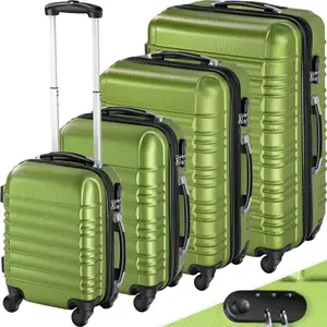 Suitcase Set - 4 hard-shell suitcases with telescopic handle, swivel wheels - green