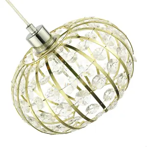 Modern Gold Plated Basket Cage Style Pendant Shade with Clear Acrylic Beads