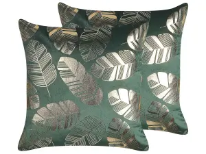 Set of 2 Cushions SUNFLOWER Velvet 45 x 45 cm Plant Dark Green