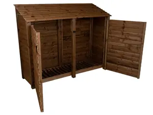 Wooden log store with door W-227cm, H-180cm, D-88cm - brown finish