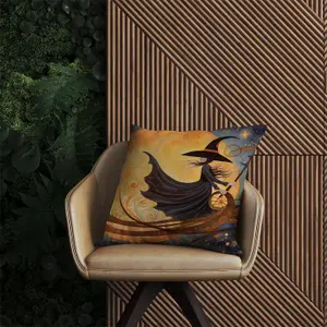 Whimsical Witch On A Broomstick Outdoor Cushion 45cm x 45cm