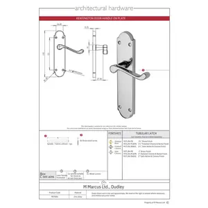 Project Hardware Door Handle Lever Latch Kensington Design (Set of 2) Polished Chrome