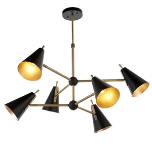 Luminosa Alta Multi Arm Shade Pendant Ceiling Lamp, Matt Antique Brass Plate, Matt Black