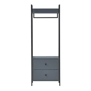 Zahra Open Wardrobe with 2 Drawers In Dark Grey With Metal Frame